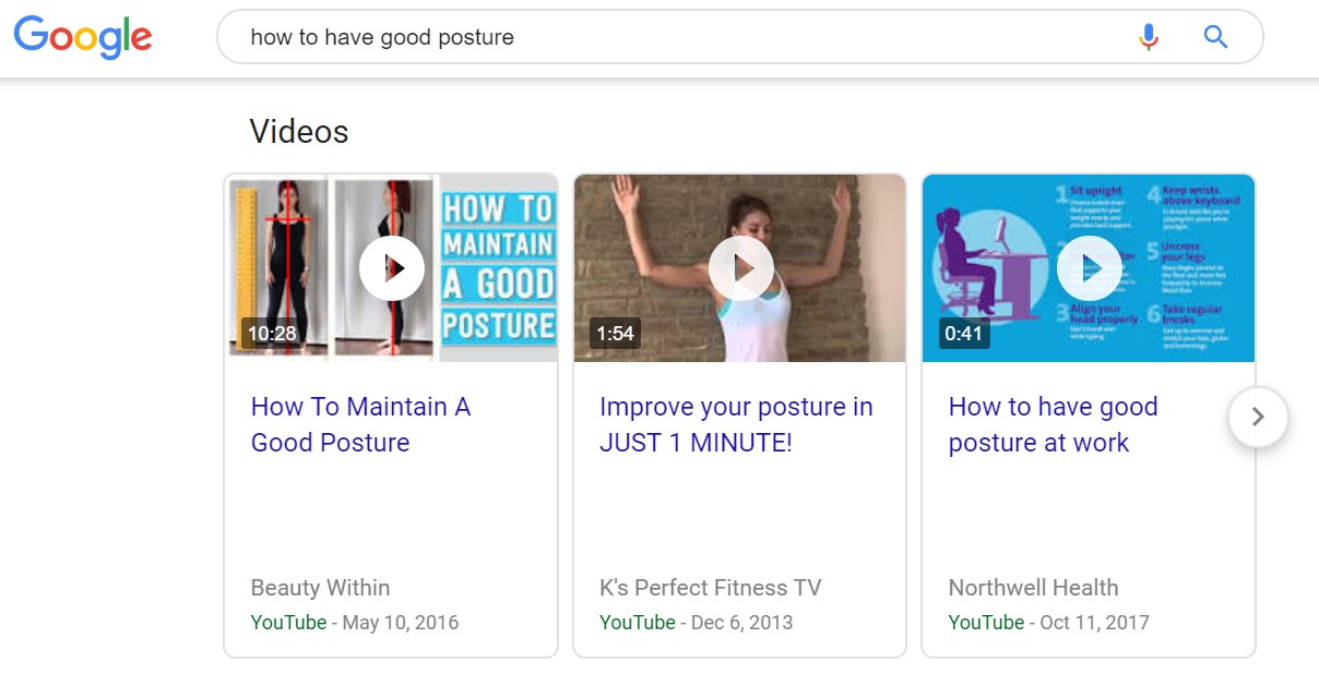 video results for 'how to have good posture' query